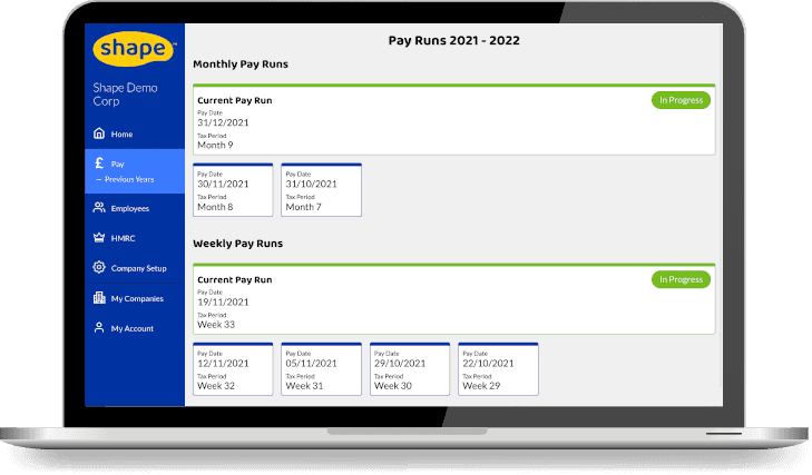 Shape pay run index screen
