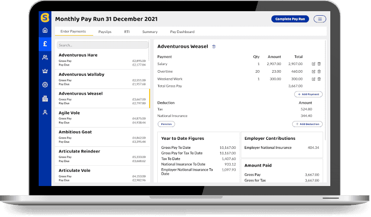 Shape Payroll payroll screen